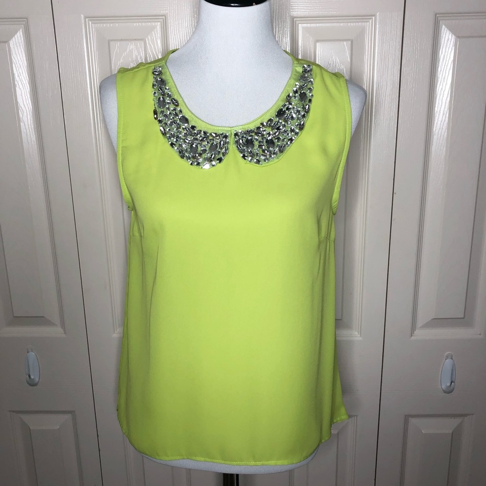 ViJo Couture Lime Green Top with Jeweled Collar